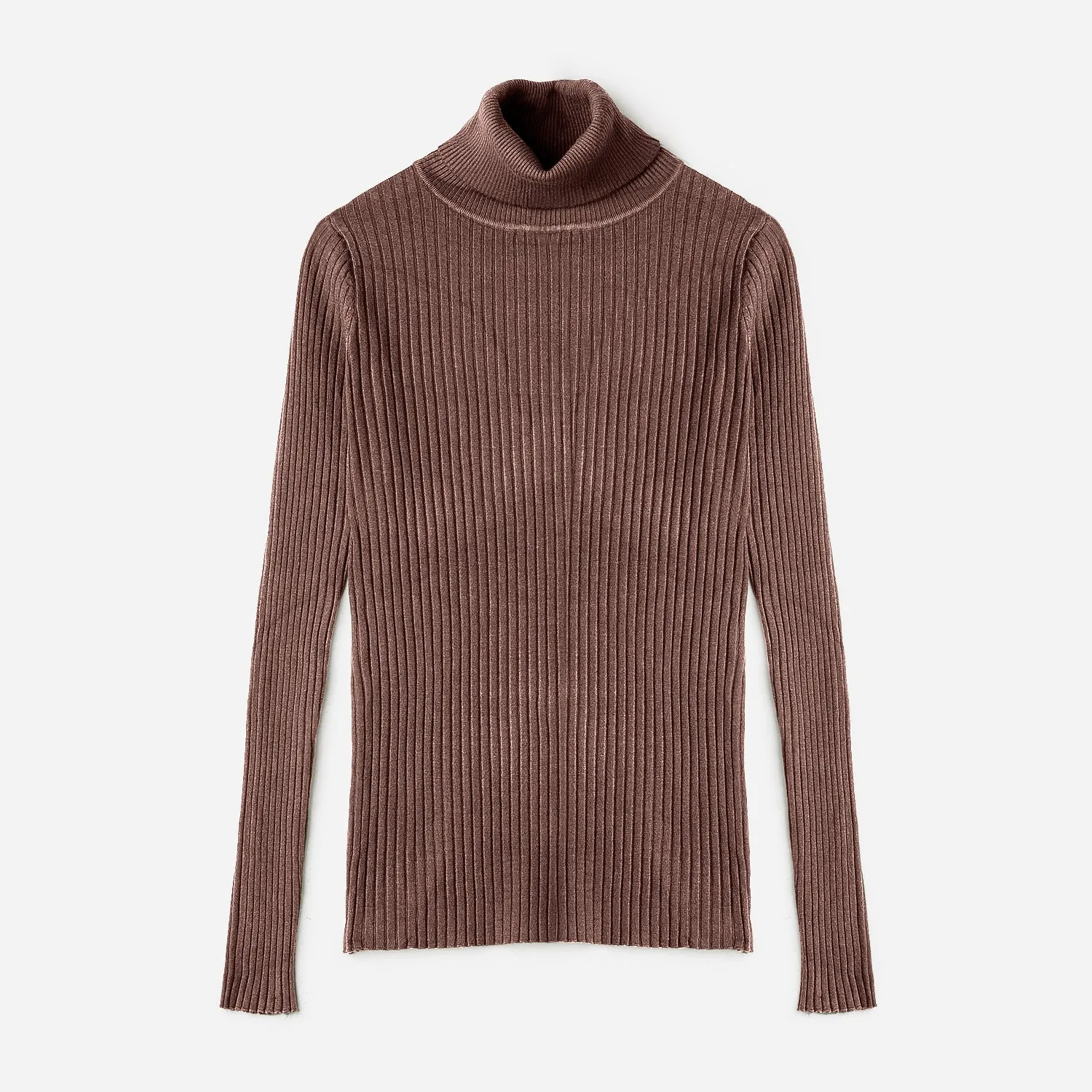 Pull TEXTO marron côtelé à col roulé - Textile femme Accessoires | ERAM