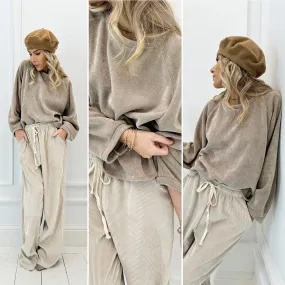 Pull velours taupe