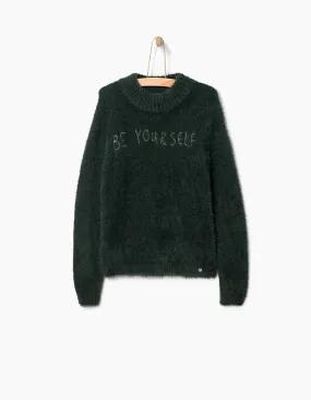 Pull vert foncé en maille duveteuse fille