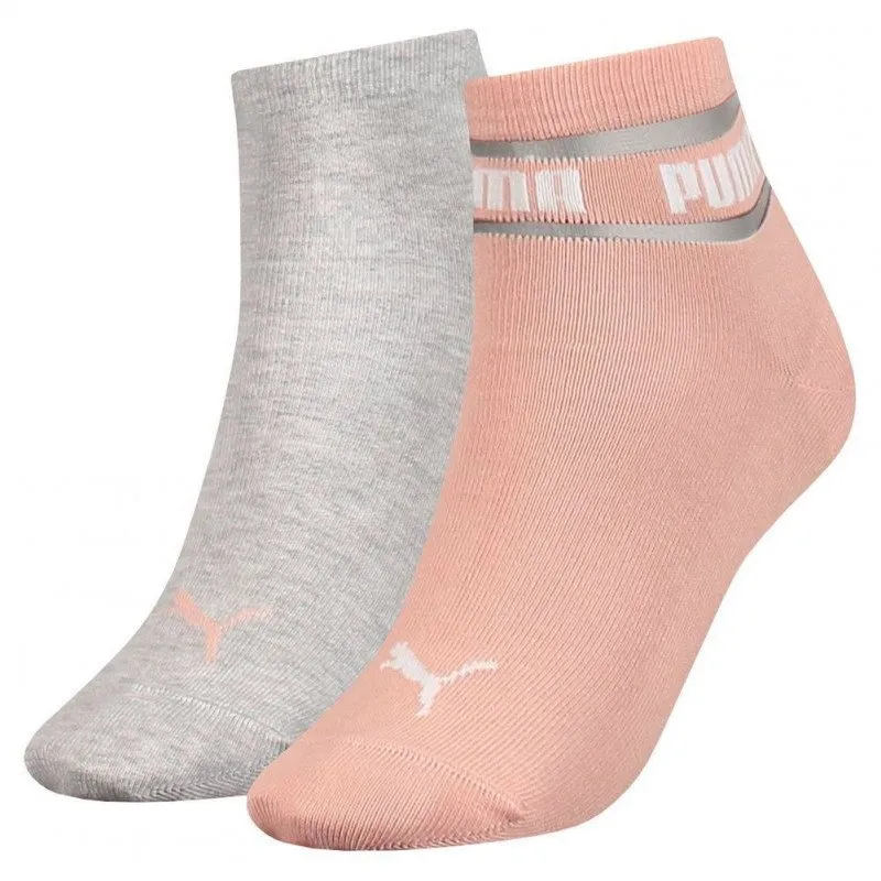 PUMA 2 paires de Socquettes Femme Coton PLAIN Pêche Souris