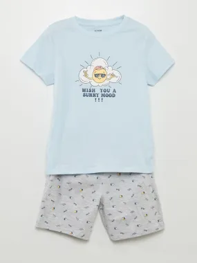 Pyjama court  t-shirt + short - 2 pièces - Bleu