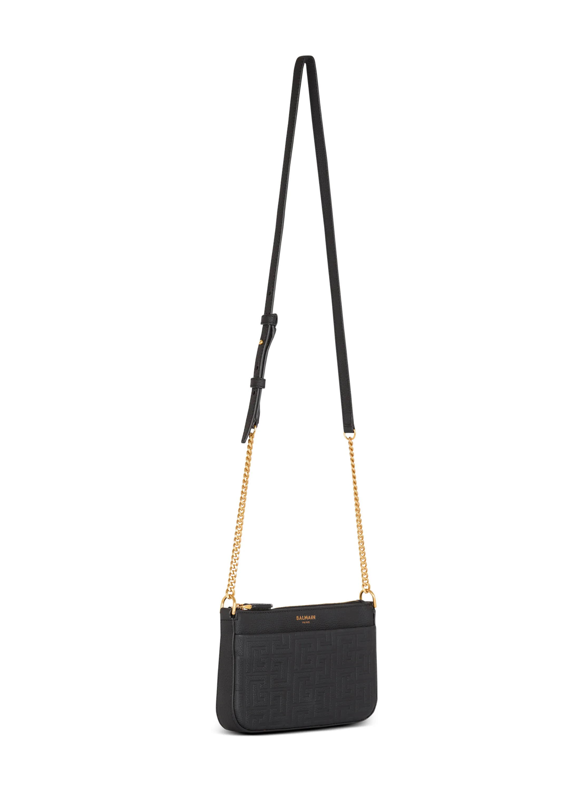 SAC MINI 1945 SOFT ZIPPé EN CUIR DE VEAU GRAINé EMBOSSé MONOGRAMME PB LABYRINTHE - BALMAIN pour FEMME | Printemps