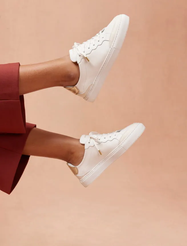 Sneakers en Cuir à Lacets Femme Blanc & Platinium - Modèle Aléna