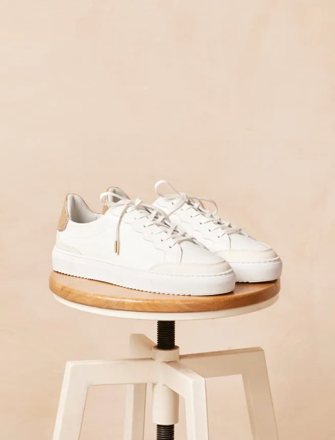 Sneakers en Cuir à Lacets Femme Blanc & Platinium - Modèle Aléna