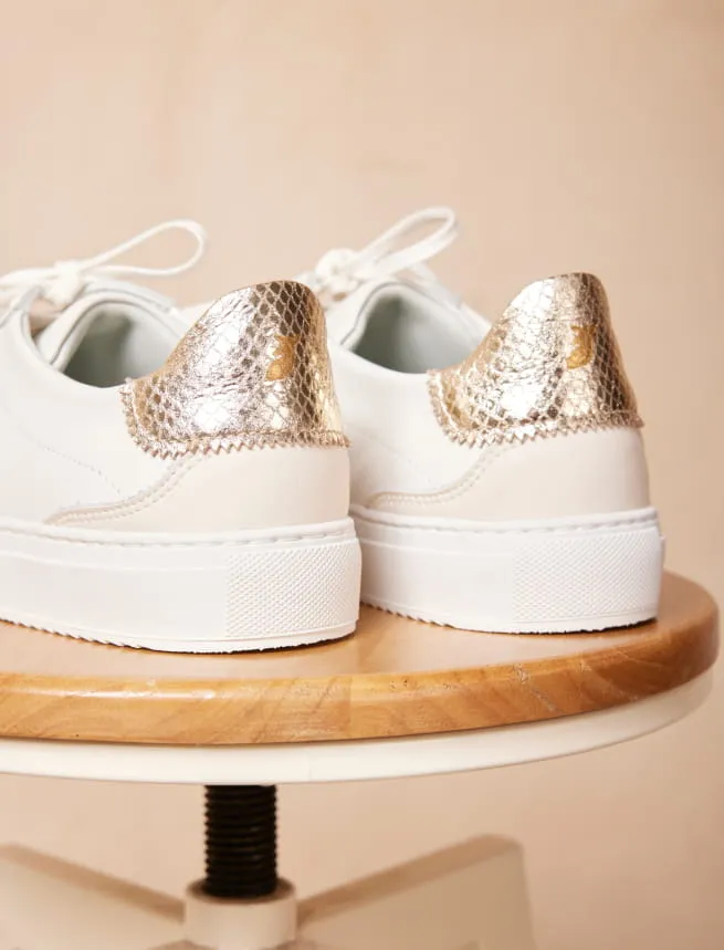 Sneakers en Cuir à Lacets Femme Blanc & Platinium - Modèle Aléna