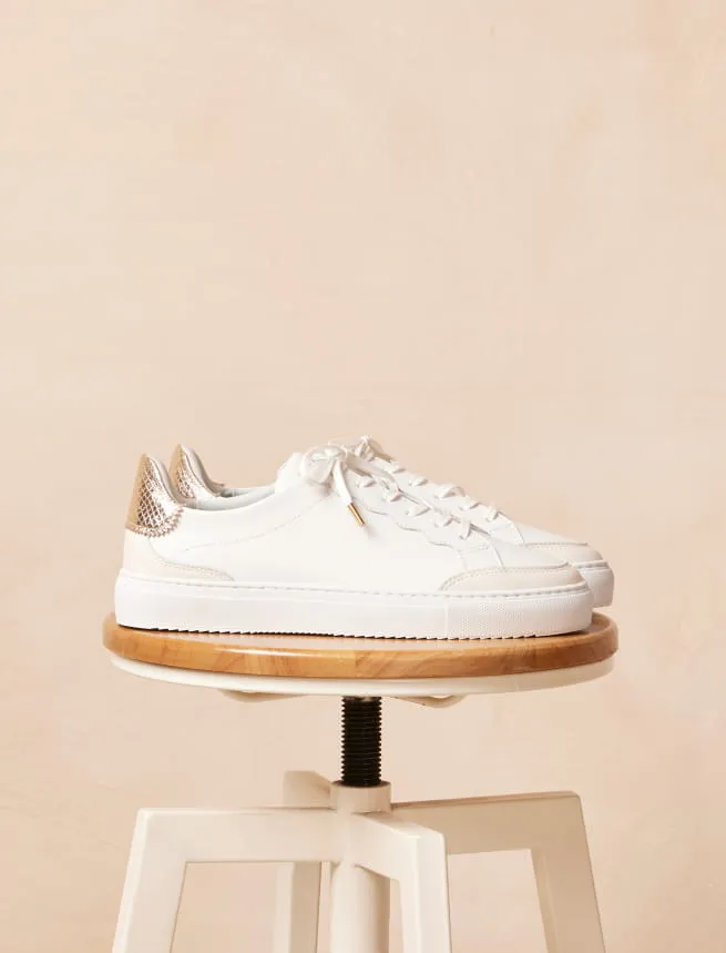 Sneakers en Cuir à Lacets Femme Blanc & Platinium - Modèle Aléna