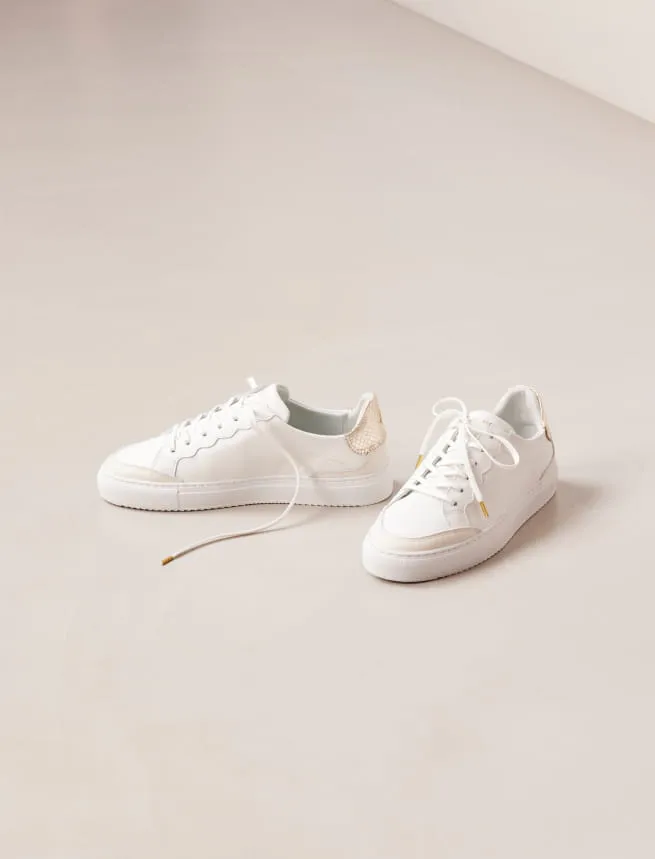 Sneakers en Cuir à Lacets Femme Blanc & Platinium - Modèle Aléna