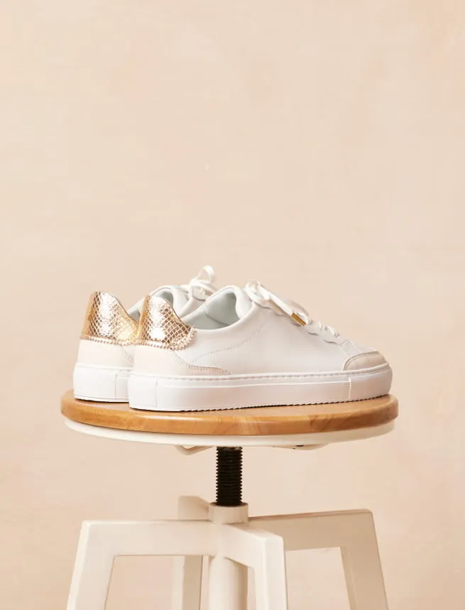 Sneakers en Cuir à Lacets Femme Blanc & Platinium - Modèle Aléna