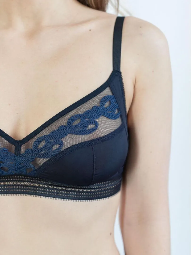 Soutien-gorge triangle sans armatures   - Gérard Pasquier - Noir Bleu marine