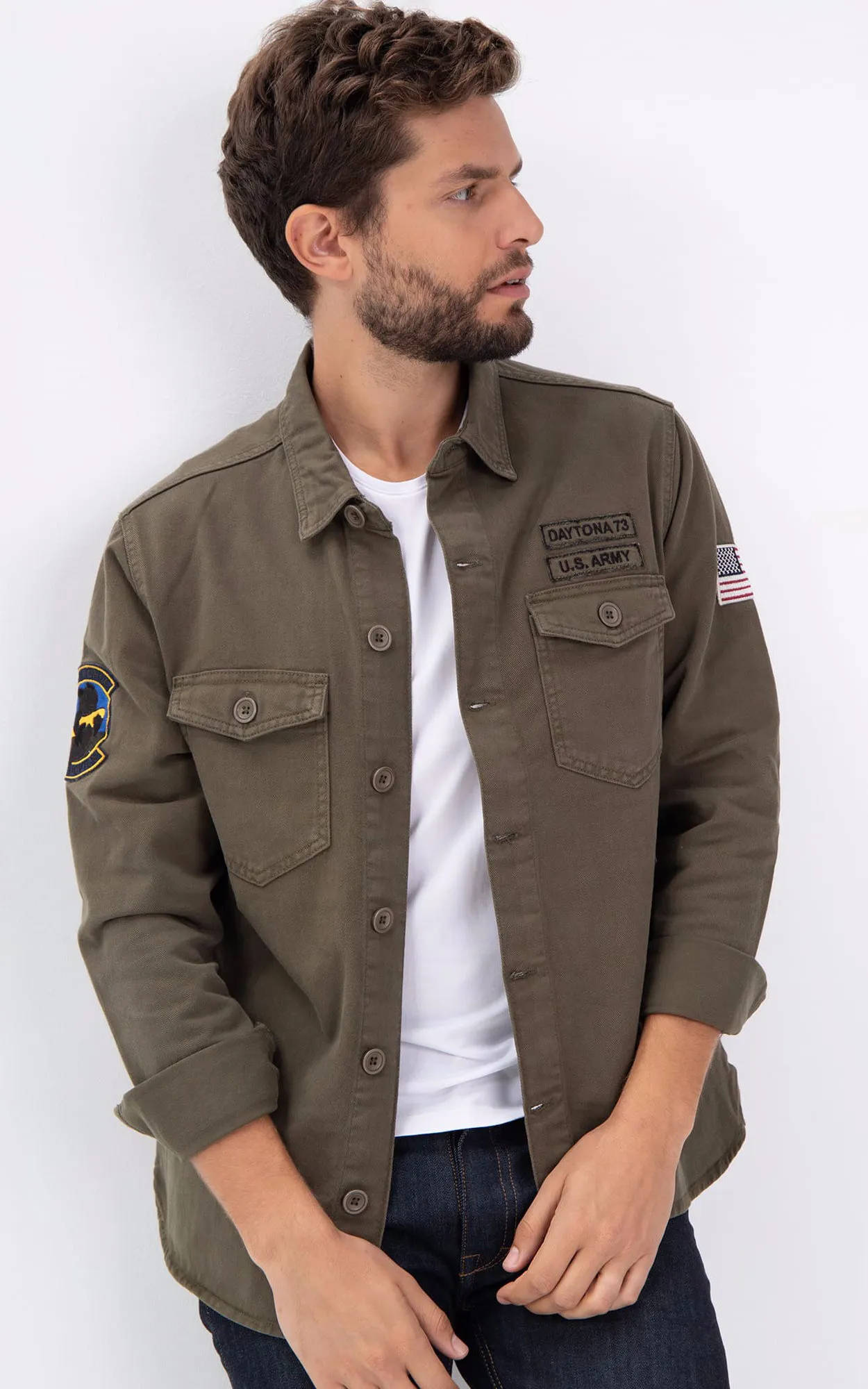 Surchemise militaire Jeffy olive Daytona 73 - La Canadienne - T-shirts / Polos / Chemises Textile Olive