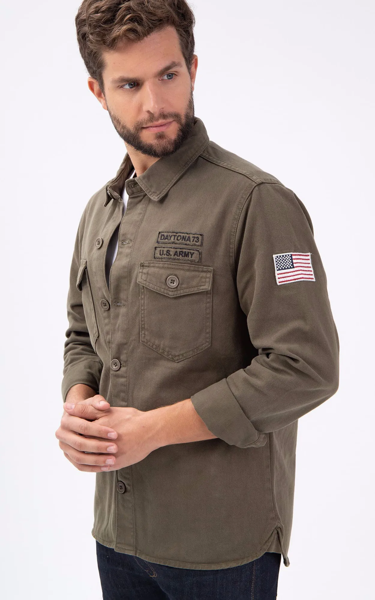 Surchemise militaire Jeffy olive Daytona 73 - La Canadienne - T-shirts / Polos / Chemises Textile Olive