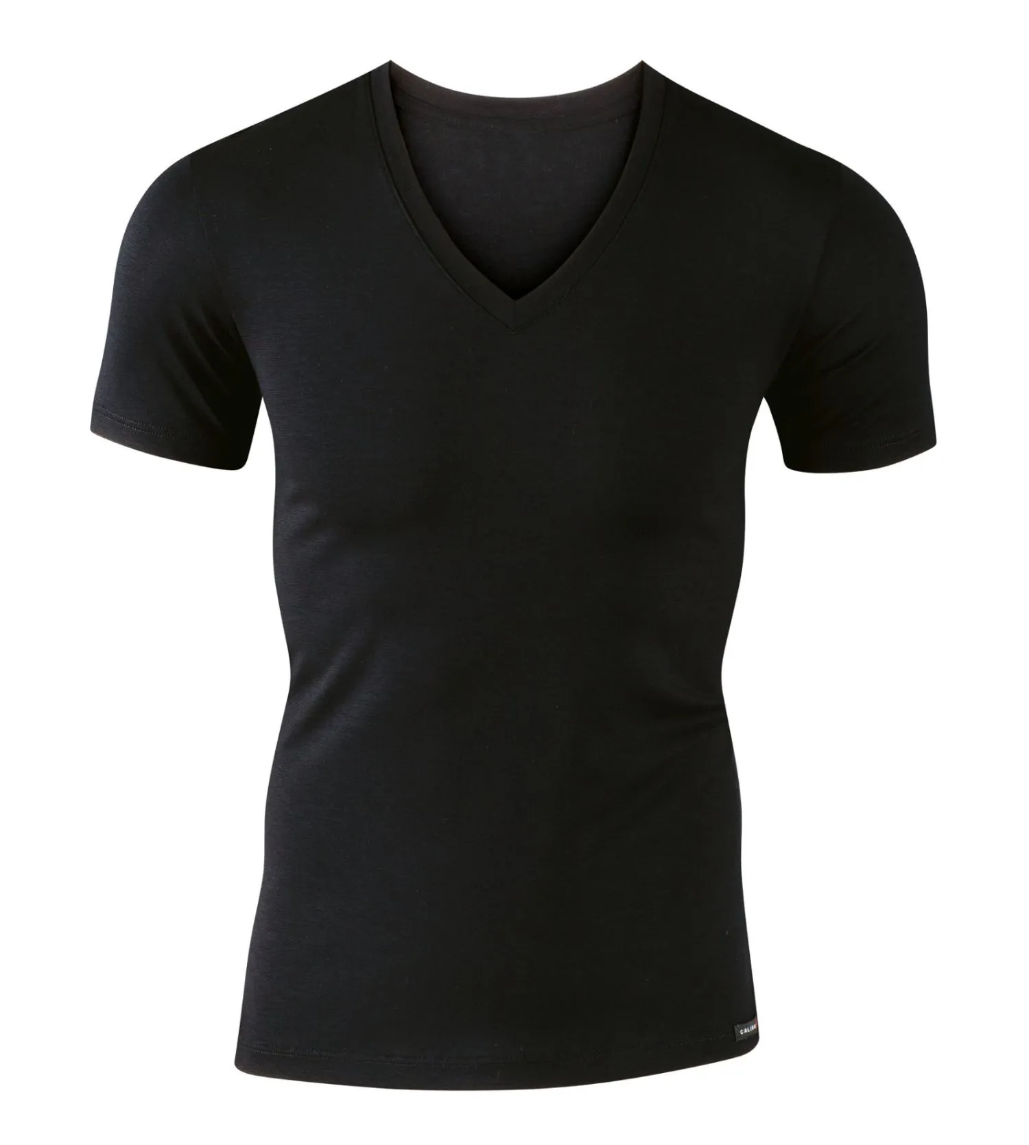 T-shirt col V en coton Evolution Noir CALIDA | Lingerie Sipp