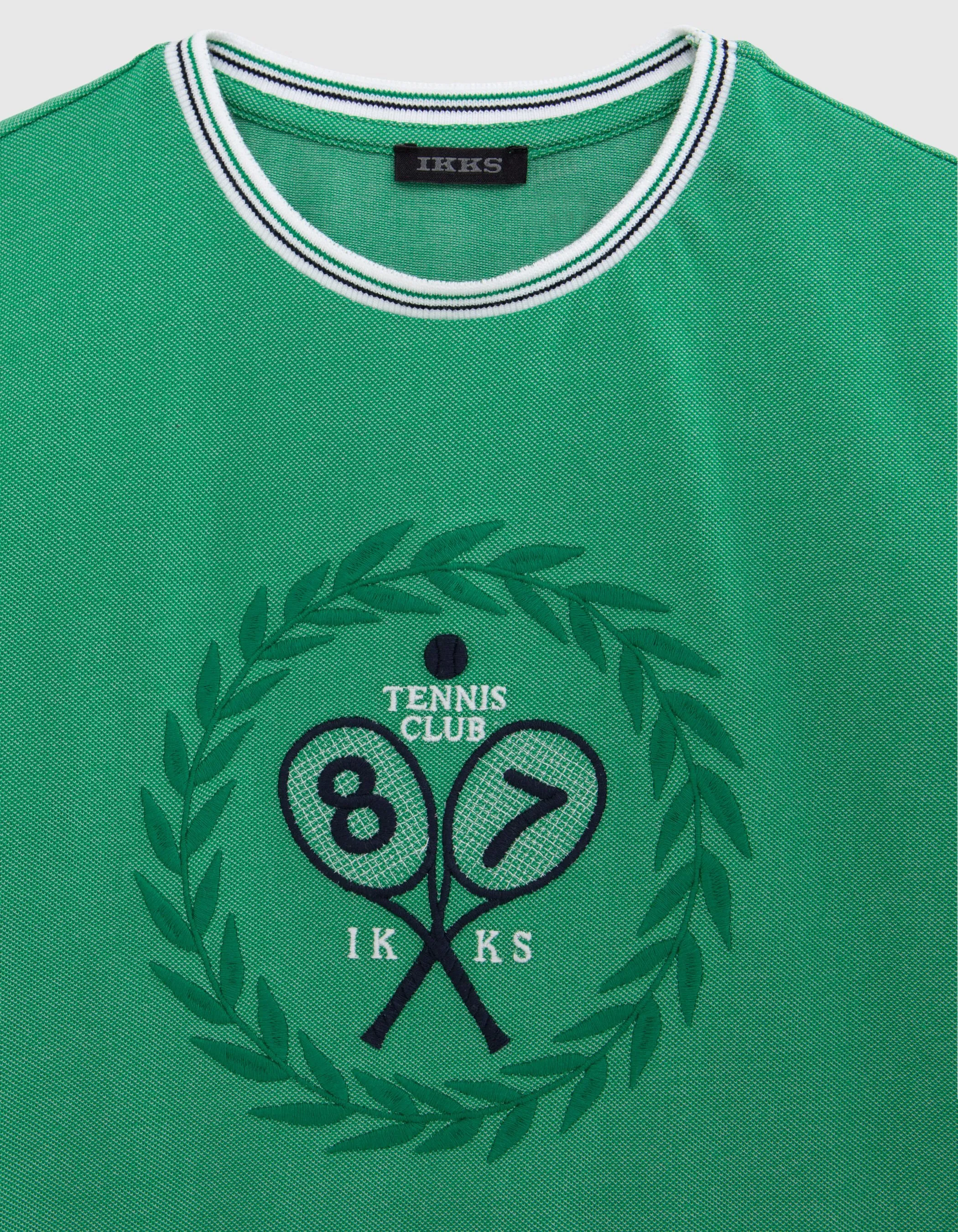 T-shirt vert broderies blason raquettes vintage garçon