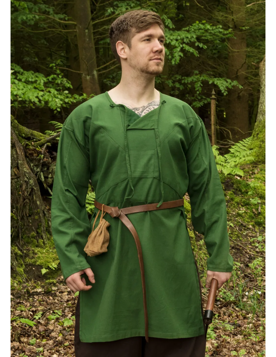 Tunique viking à manches longues modèle Viborg, vert ⚔️ Boutique Épées