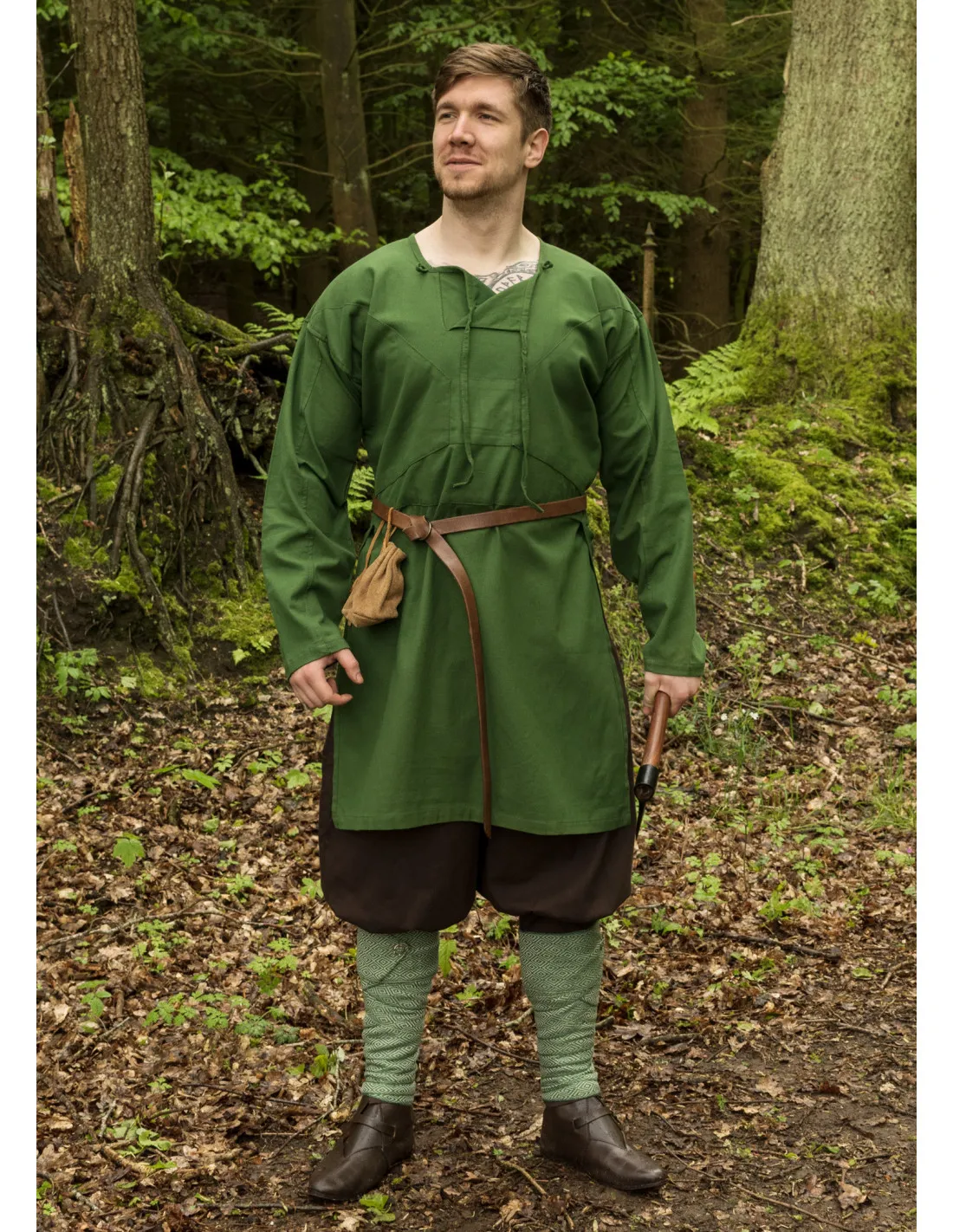 Tunique viking à manches longues modèle Viborg, vert ⚔️ Boutique Épées