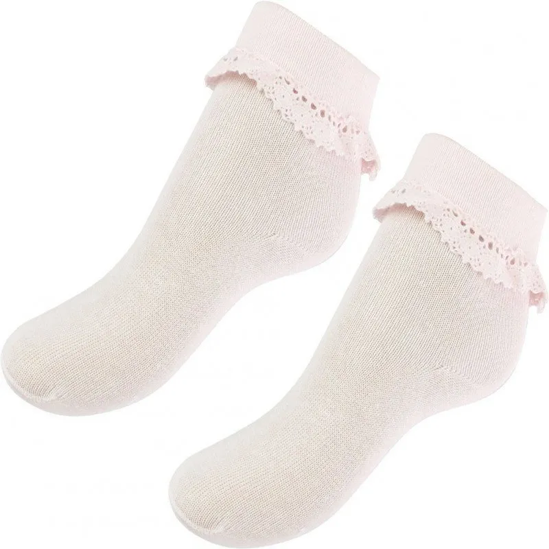 TWINDAY 2 paires Socquettes Bébé Coton REVERSDENTELLE Rose pâle