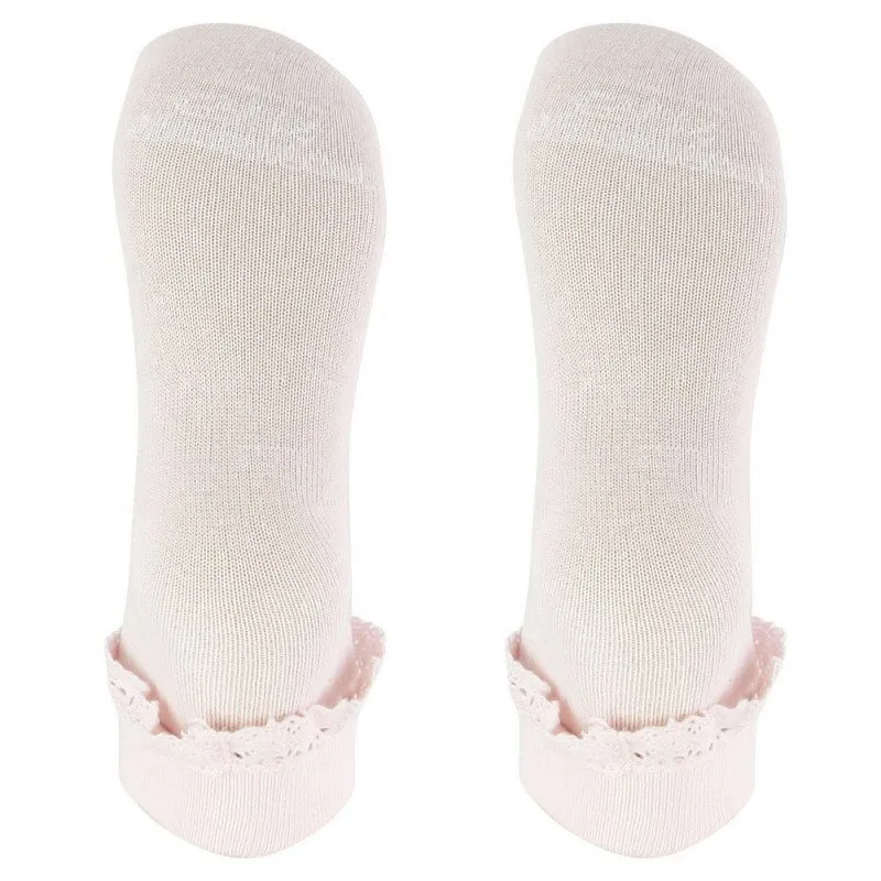 TWINDAY 2 paires Socquettes Bébé Coton REVERSDENTELLE Rose pâle