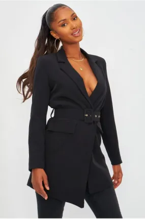 Veste de blazer noire ceinturée