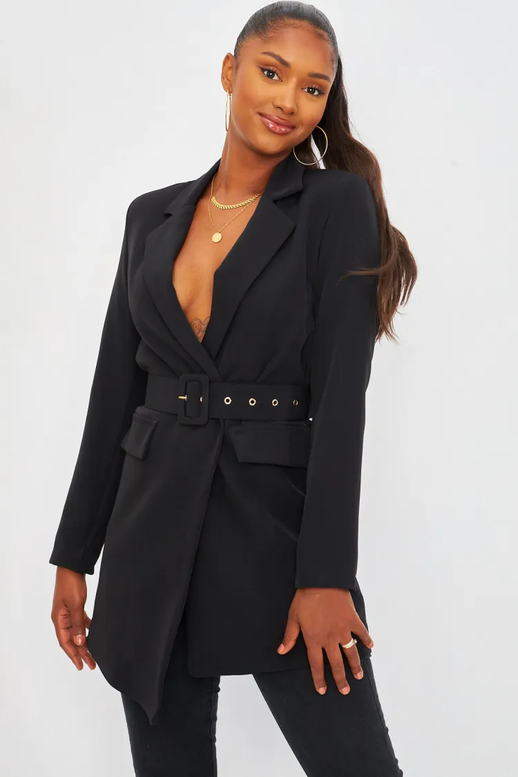 Veste de blazer noire ceinturée