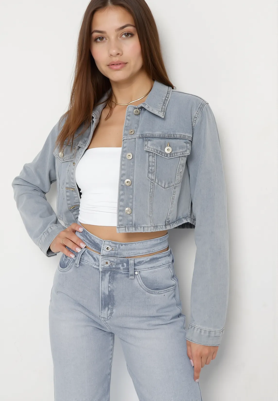 Veste en jean délavé avec fermeture boutons