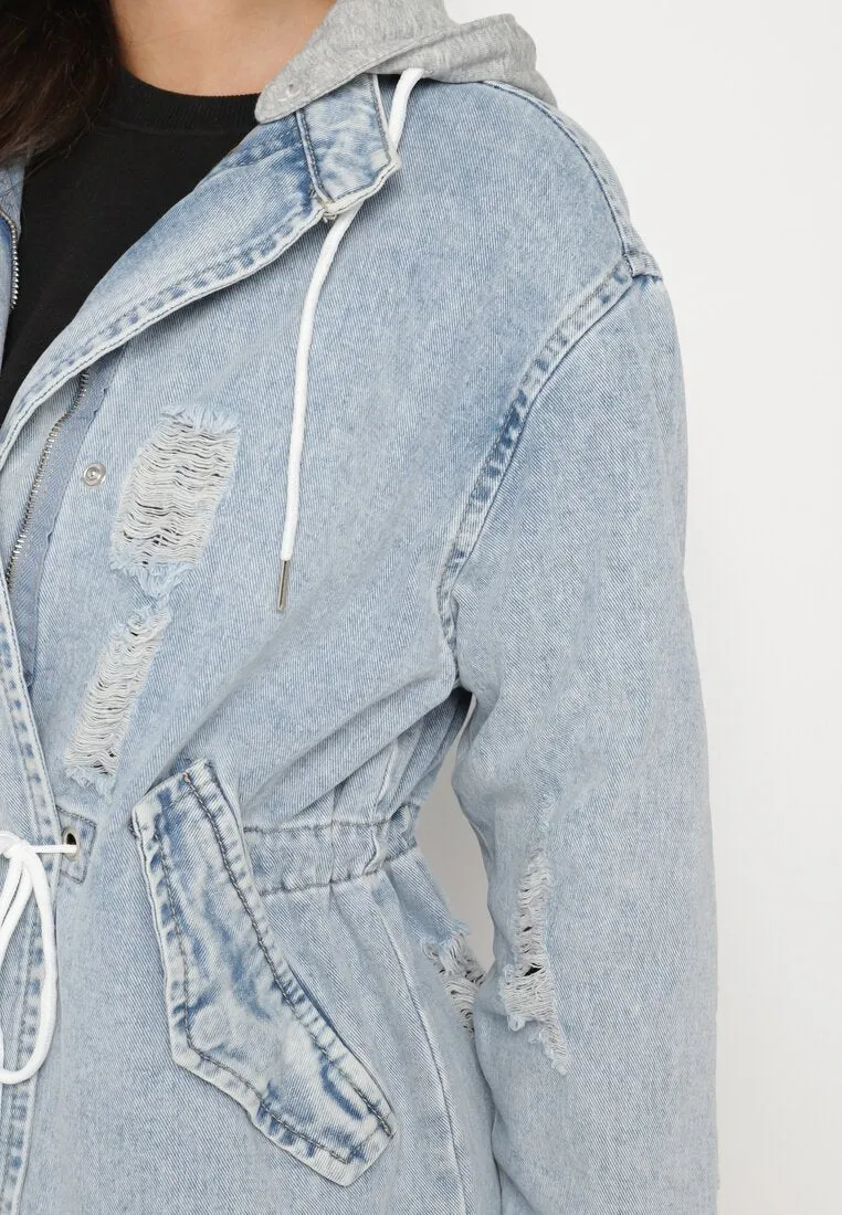 Veste longue à capuche en denim destroy