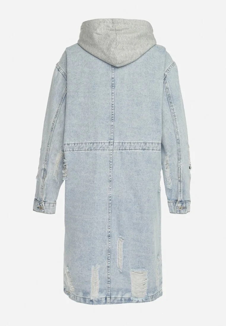 Veste longue à capuche en denim destroy