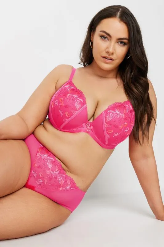 YOURS Curve Pink Floral Padded Plunge Bra