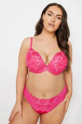 YOURS Curve Pink Floral Padded Plunge Bra