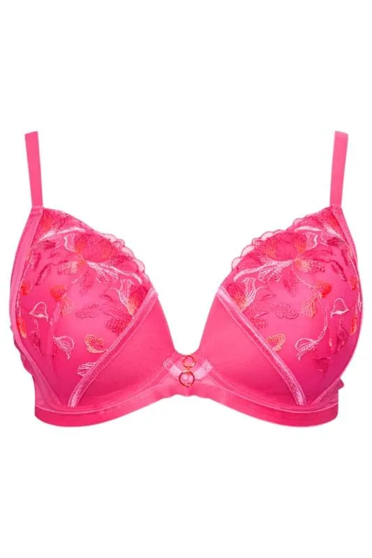 YOURS Curve Pink Floral Padded Plunge Bra